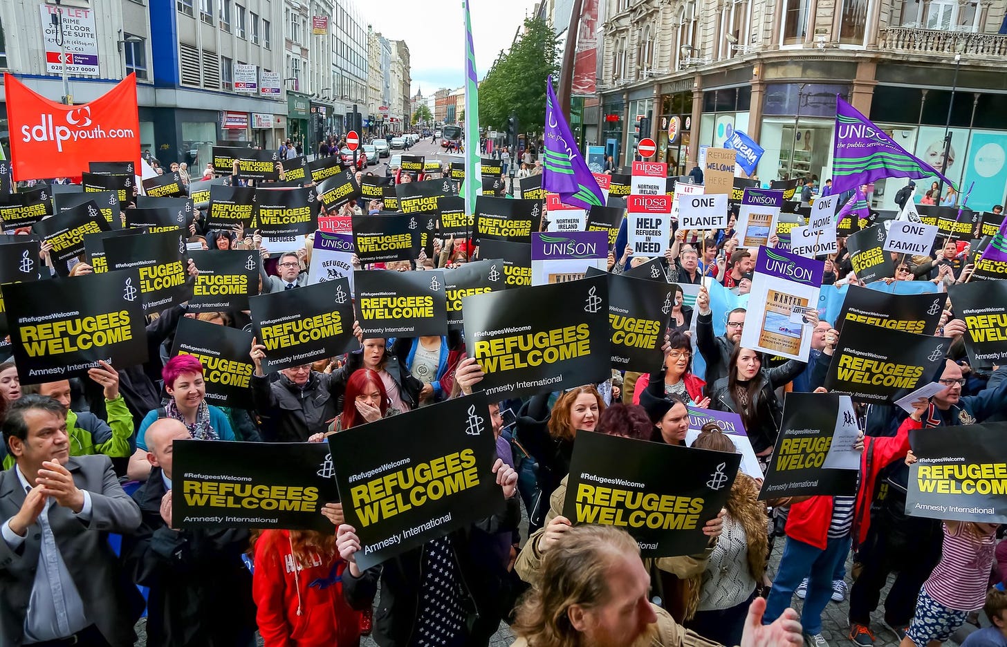 Rally for refugees in Belfast last month. Photo by Press Eye.