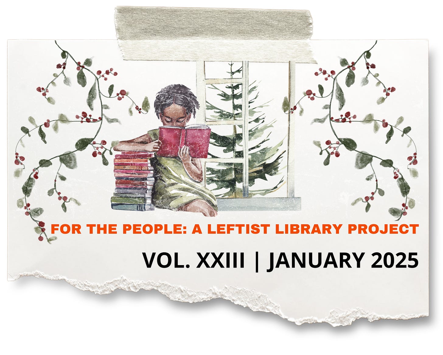 FTP's January 2025 cover image showing a young Black girl reading in a window seat holding a book and resting one arm on a tall stack of books.