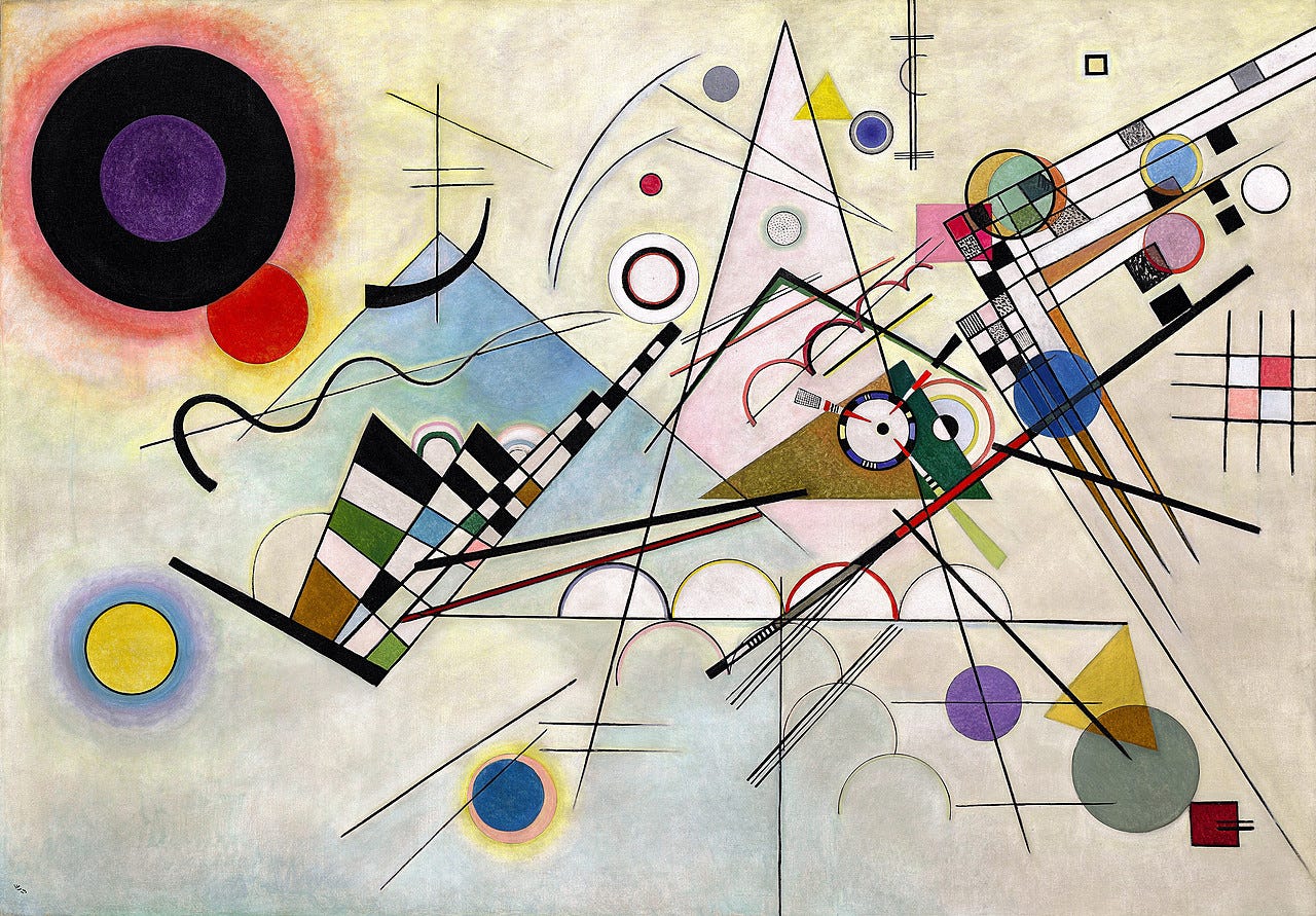 Vasily Kandinsky, Composition 8, July 1923. Oil on canvas, 55 1/4 x 79 inches (140.3 x 200.7 cm)