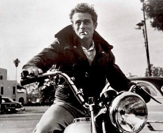 James Dean with leather motorcycle jacket.