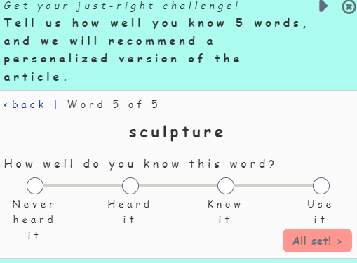 Screenshot of the Clusive word rating page