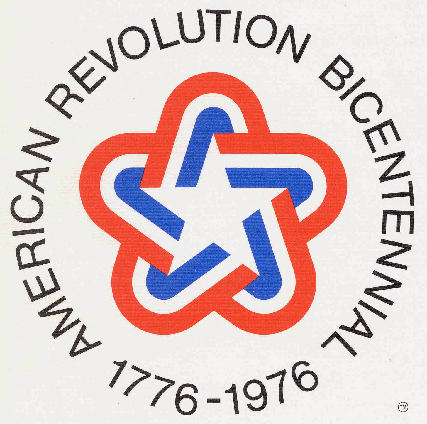 A logo with a stylized red white and blue star, marking the 200th anniversary of the founding of the United States of America. Text: American Revolutionary Centennial 1776-1976