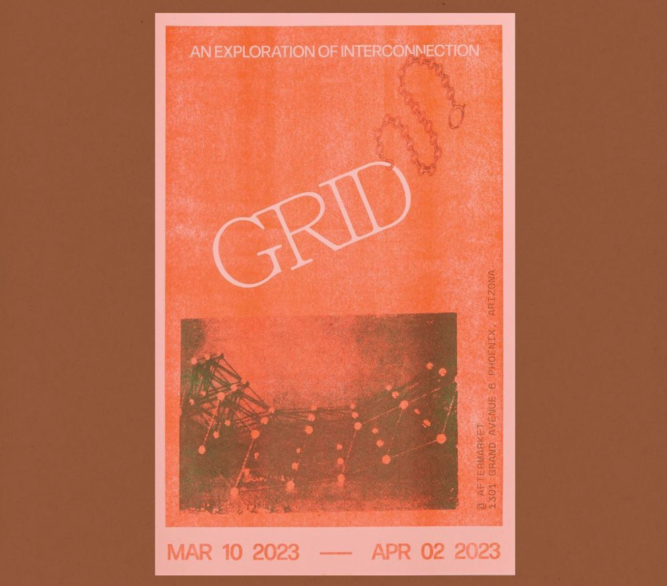 a poster announcing the new boutique GRID is opening at aftermarket in phoenix from march 10 - April 2 2023