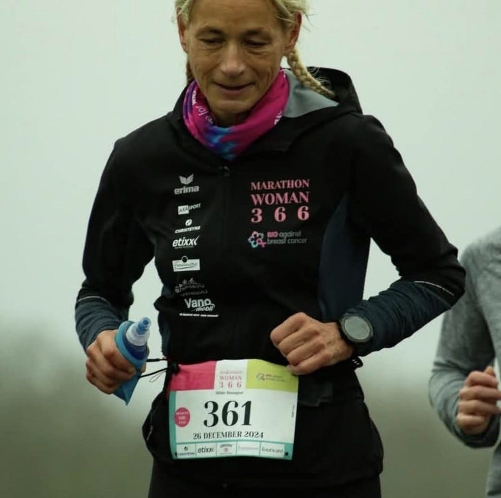 Hilde Dosogne é a primeira mulher a correr uma maratona por dia em um ano — Foto: Reprodução/Instagram
