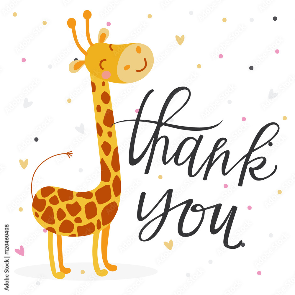 Cute kids thank you card with giraffe Stock Illustration | Adobe Stock