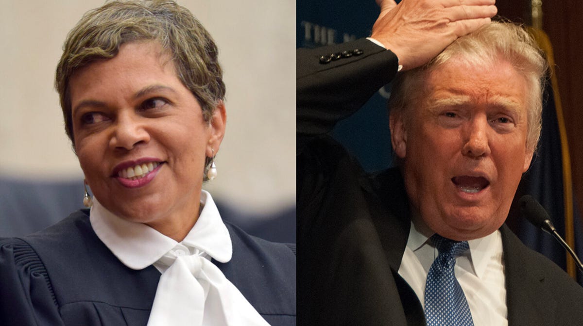 Judge Tanya Chutkan in DC Federal Court, Donald Trump holding his hair back