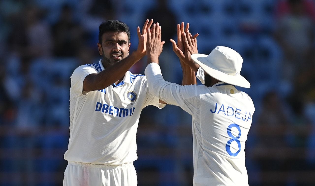 R Ashwin high fives Ravindra Jadeja, India vs England, 3rd Test, Rajkot, 4th day, February 18, 2024