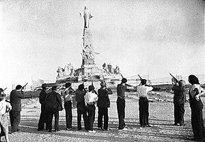 "Execution" of the Sacred Heart by a Republican firing squad is an example of "an assault on the public presence of Catholicism".[1] The image was originally published in the London Daily Mail with a caption noting the "Spanish Reds' war on religion".[2]