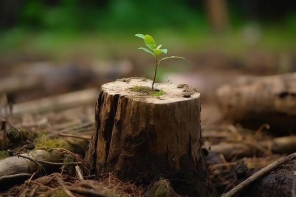 Young tree on stump. Generate Ai 23116018 Stock Photo at Vecteezy