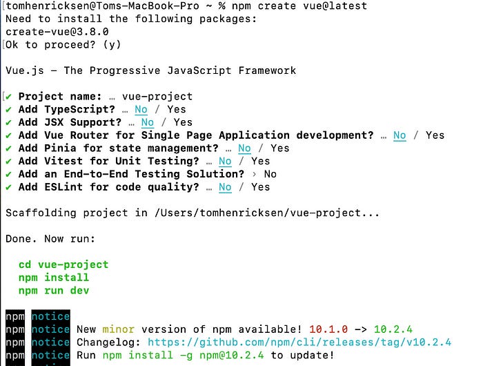 Creating Vue.js application from the command-line