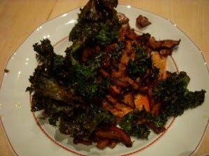 Wild Salmon with Garlicky Chanterelles and Kale Chips