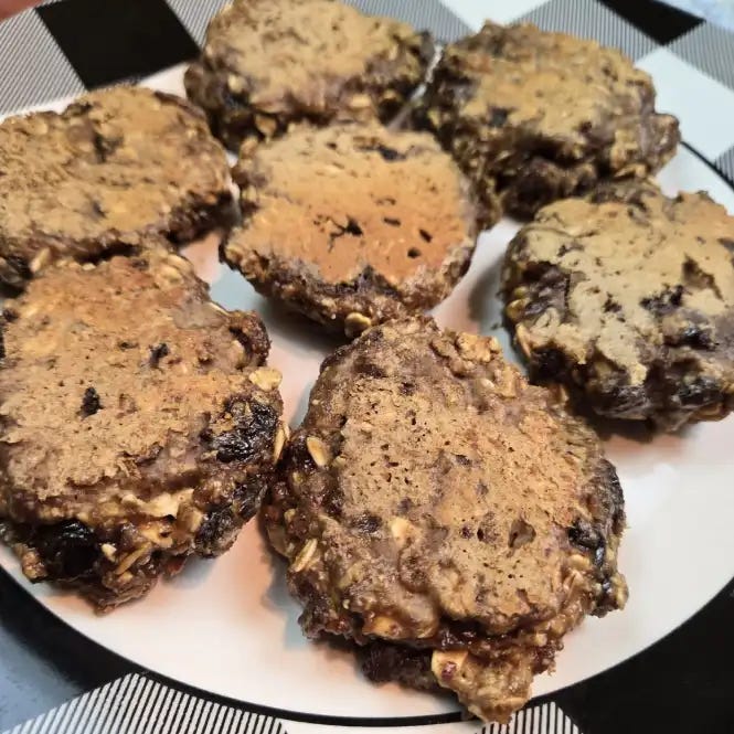 Featured image: Sunbutter Raisin Cookie Drops overview on a plaid plate