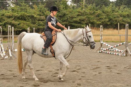 Sam Spencer, 13, felt confident enough to have his first trot.