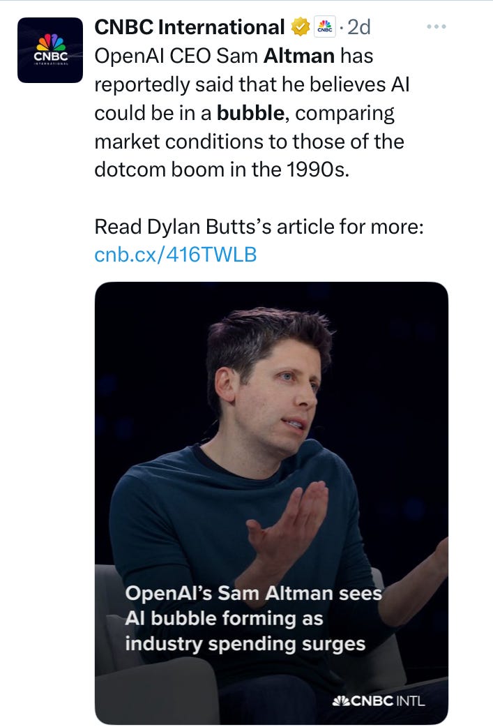 A real social media post from Sam Altman admitting AI systems are broken