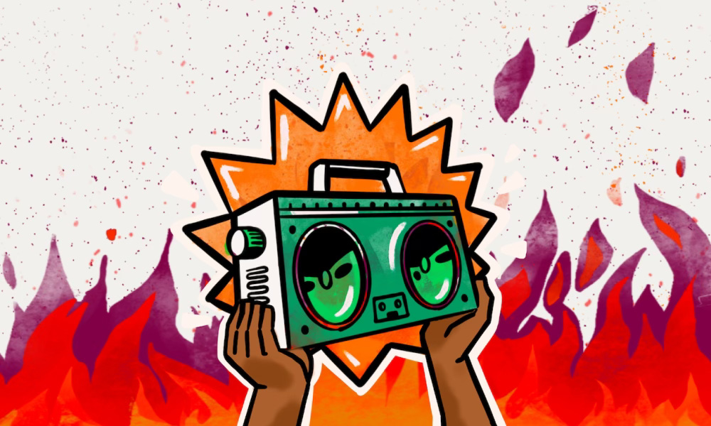 TA ‘Summer of Heat’ graphic with flamers and boom box.