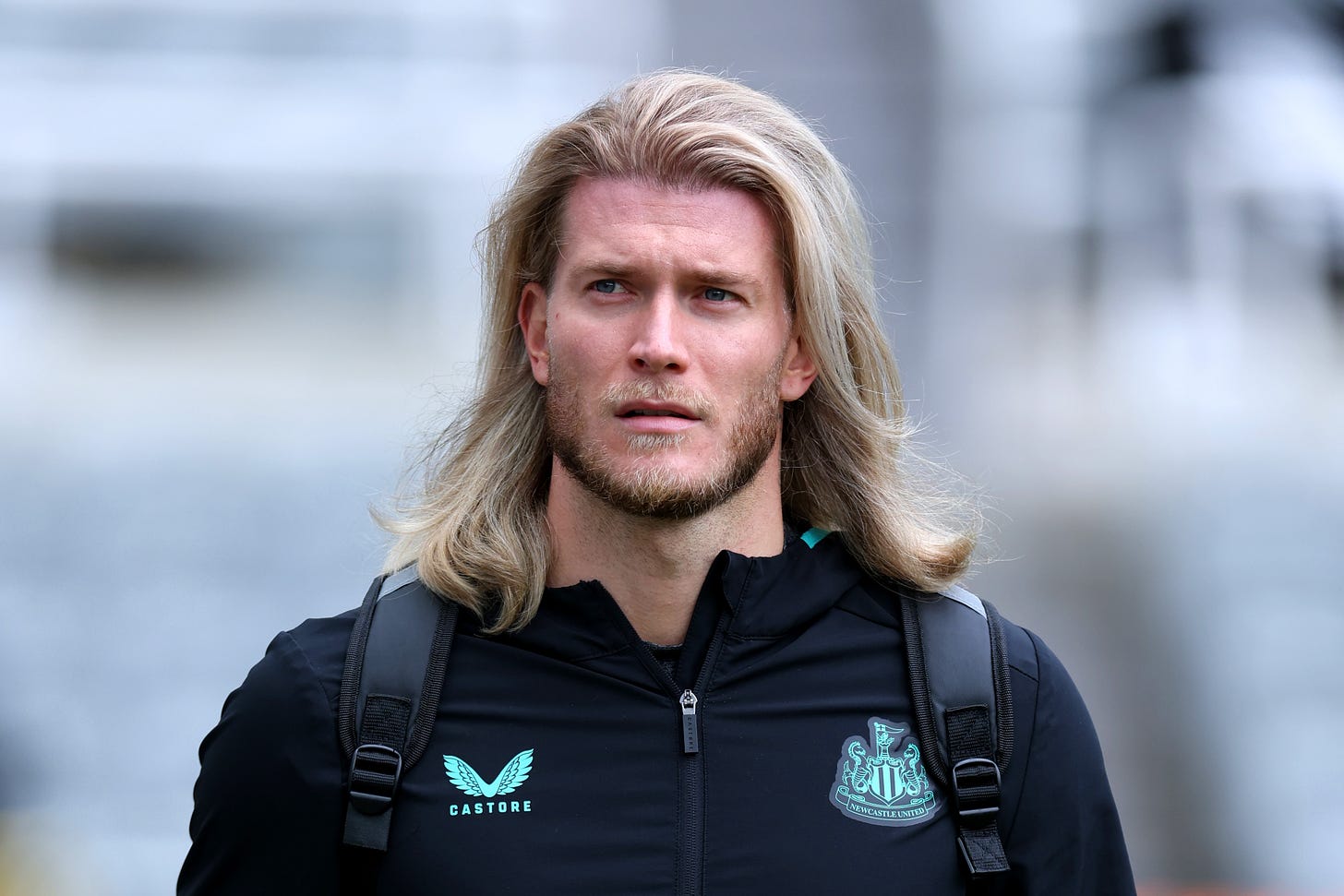 Loris Karius arrives at St James' Park ahead of Newcastle vs Sheffield United.