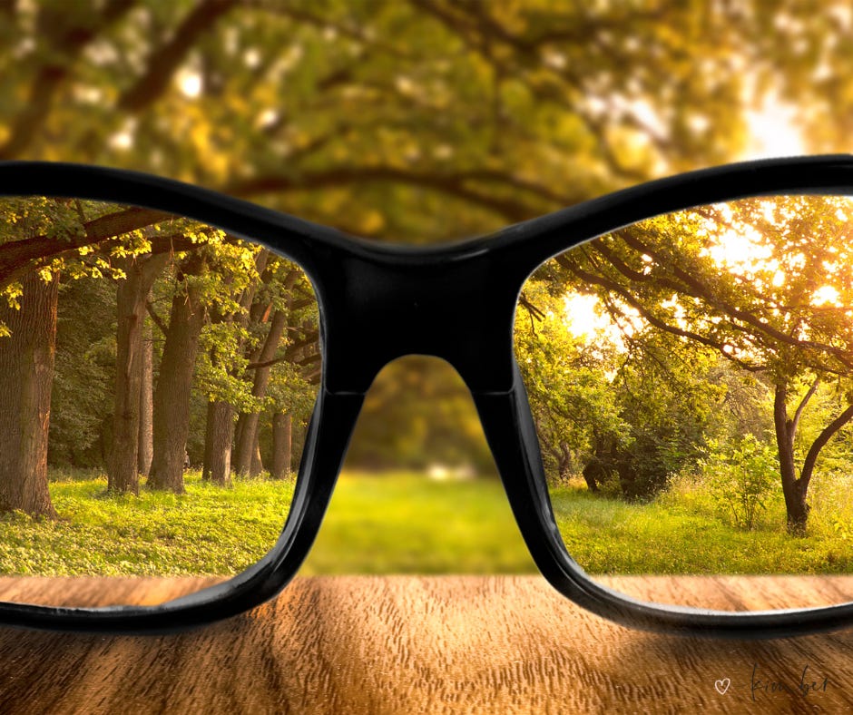 glasses sharpening view of trees as metaphor for goals and vision
