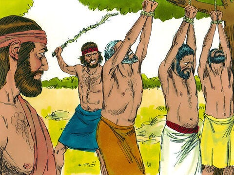 Then, Gideon returned to Succoth and taught the 77 town leaders a lesson, punishing them with thorns and briers from the wilderness. He also tore down the tower of Peniel. – Slide 6