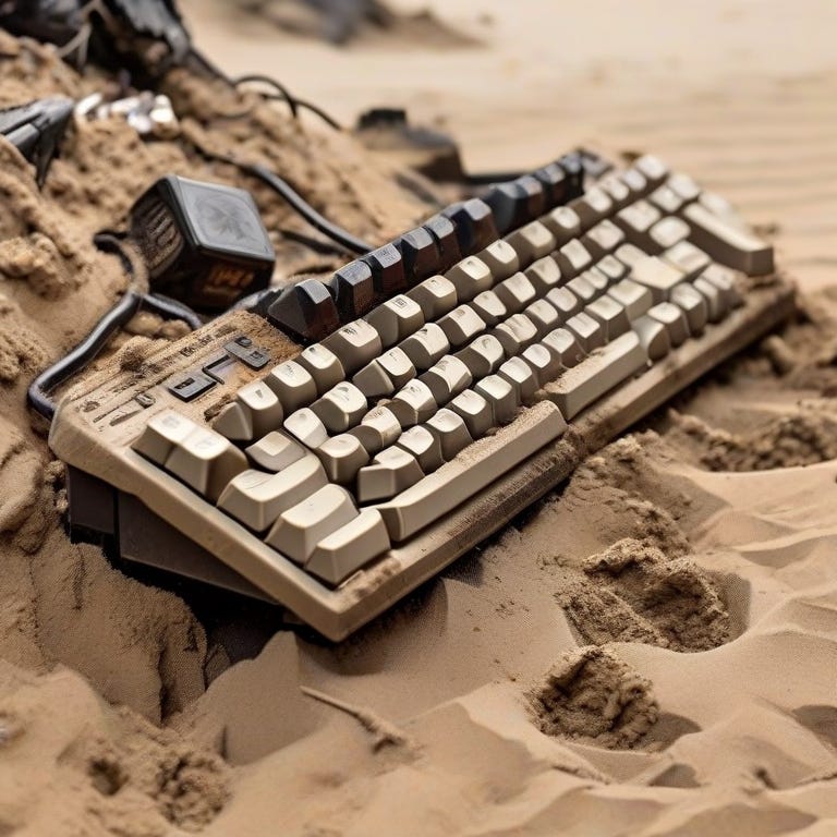 mechanical keyboard in the dirt