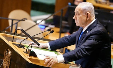 Benjamin Netanyahu speaking at the UN