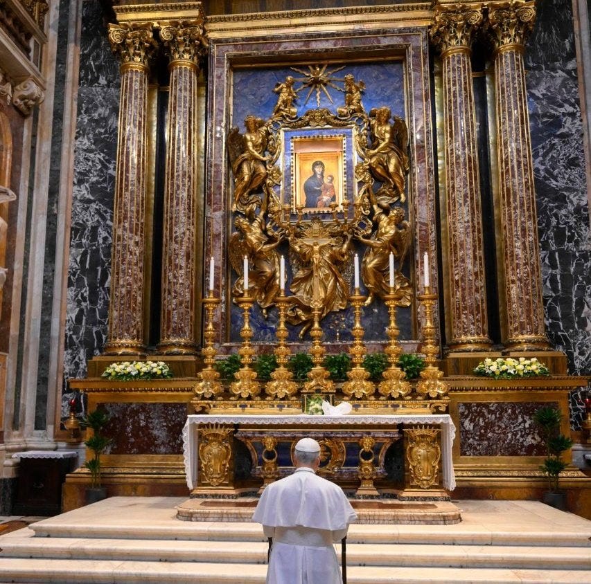 Catholic Sat on X: "Pope Leo XIV kneeling in prayer at the icon of Salus Populi Romani, a favourite place of Pope Francis, in the Pauline Chapel of the Basilica of Santa Catholic Sat on X: "Pope Leo XIV kneeling in prayer at the icon of Salus Populi Romani, a favourite place of Pope Francis, in the Pauline Chapel of the Basilica of Santa