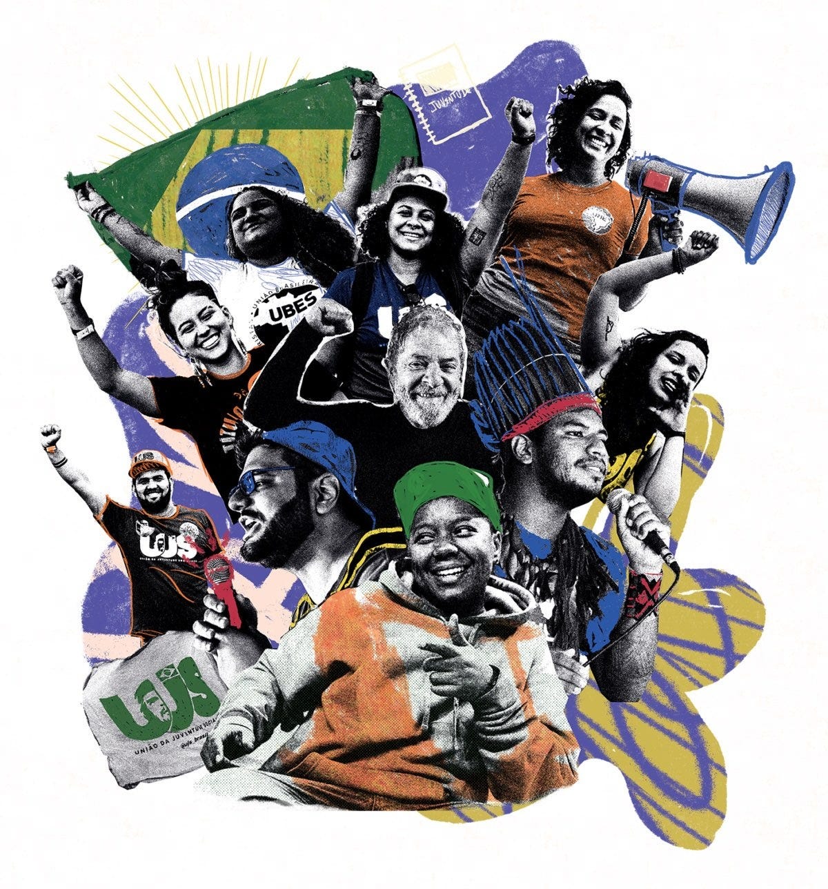 Photo illustration of Lula surrounded by members of the youth section of Brazil's Communist Party.