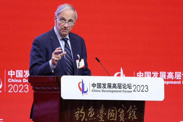 Ray Dalio, founder of Bridgewater Associates LP, speaks during China Development Forum (CDF) 2023 at Diaoyutai State Guesthouse on March 25, 2023 in Beijing, China.