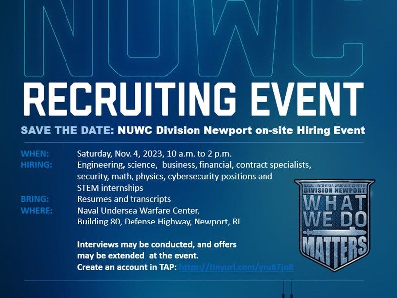 NUWC Division Newport to host an in-person hiring event on Nov. 4