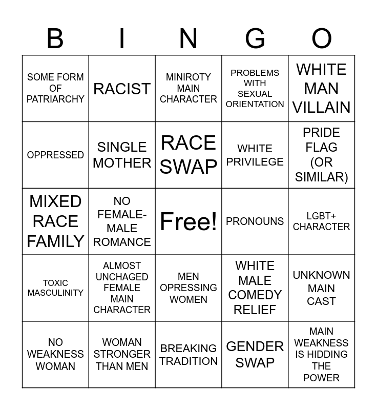 Woke movie bingo Card