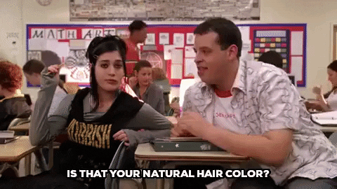 GIF of Damian asking is that your natural hair colour?