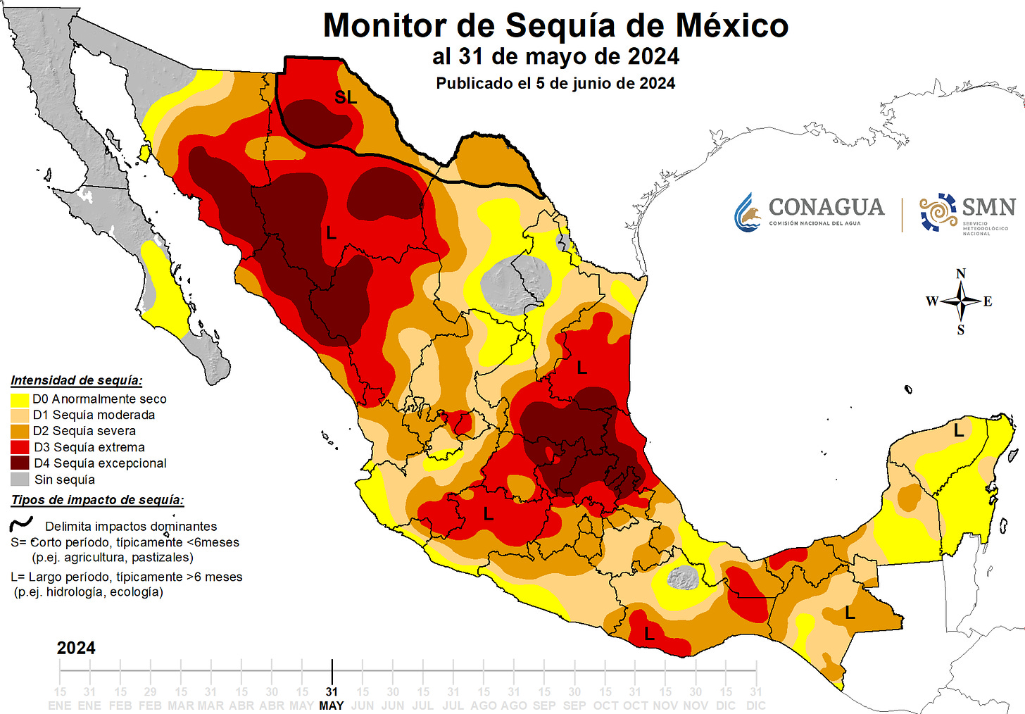 Map graphic showing the serious state of drought in Mexico