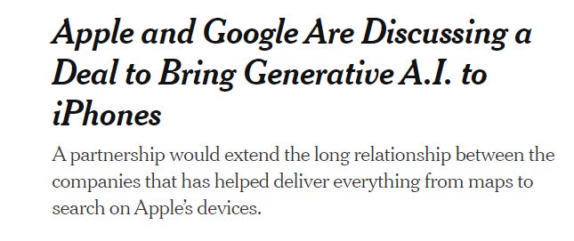 Enlace: https://www.nytimes.com/2024/03/19/technology/apple-google-ai-iphone.html