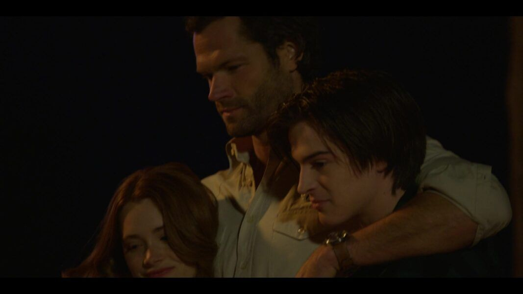 WAlker Jared Padalecki hugging boy and girl watching box burn 105