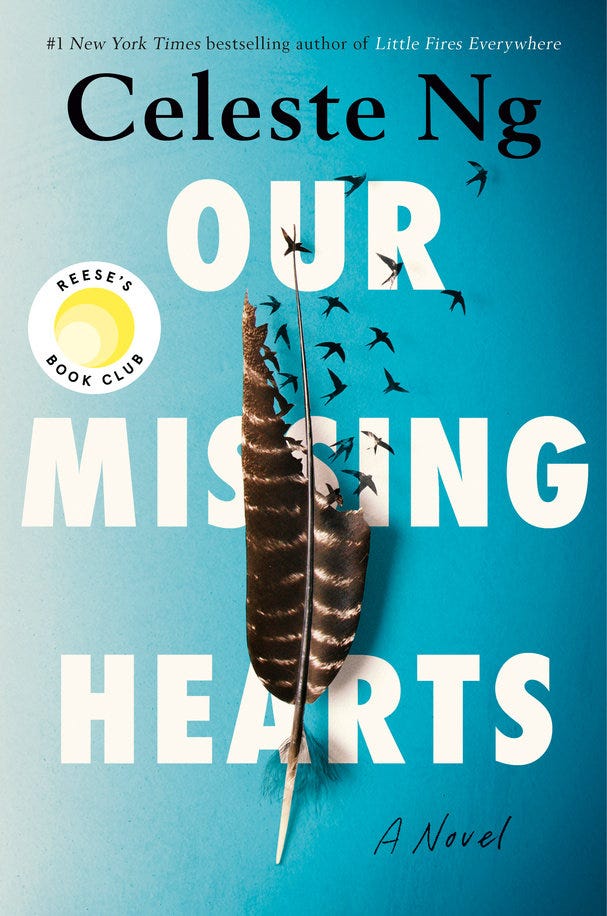 A picture of Celeste Ng's cover for Our Missing Hearts