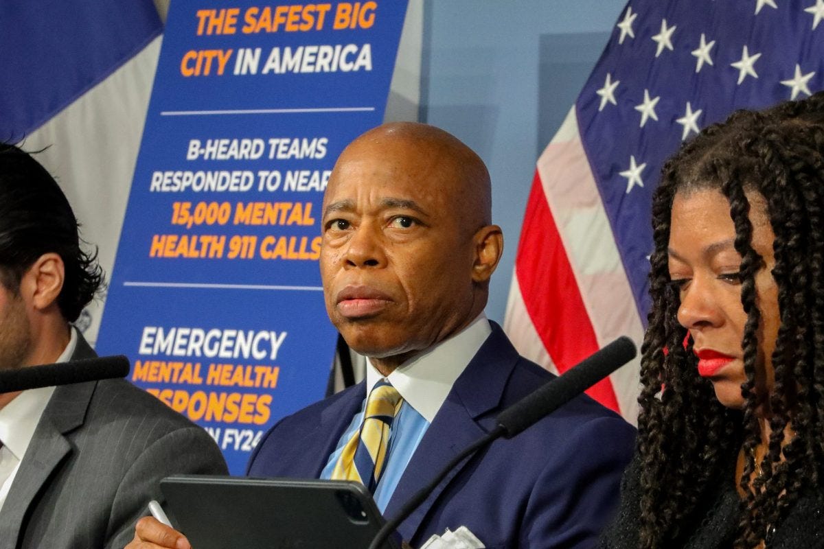 Mayor Eric Adams holds his weekly press conference at City Hall.