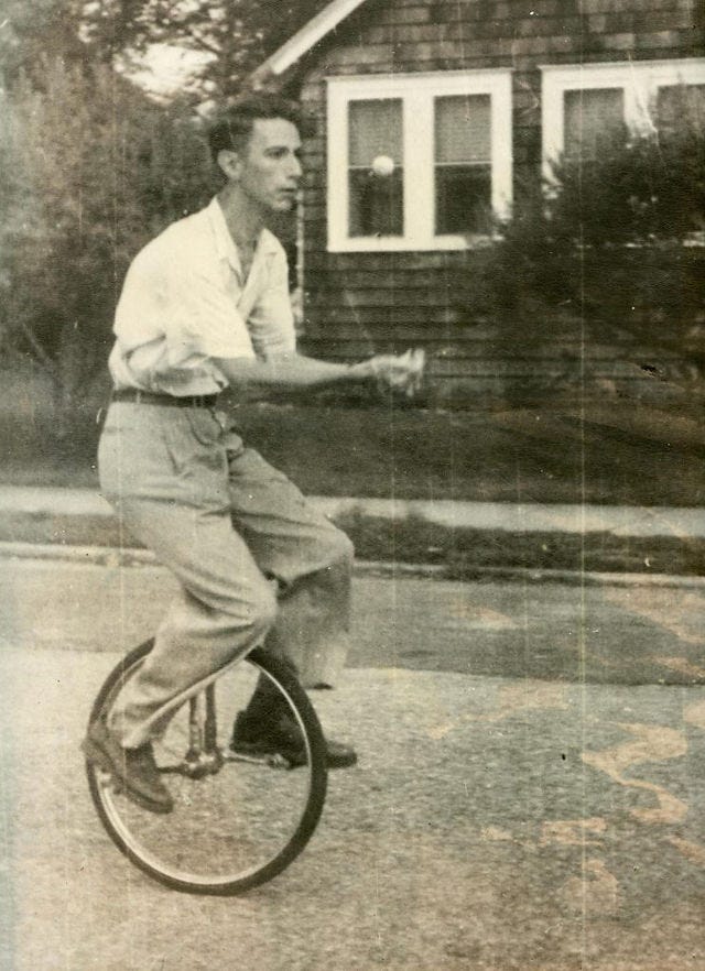 Claude Shannon was famous for riding the unicycle around the halls of Bell  labs at night, juggling.