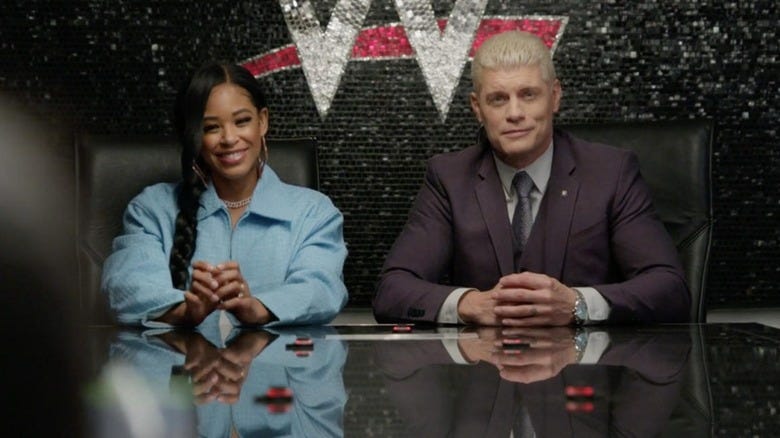 Bianca Belair and Cody Rhodes at their performance review