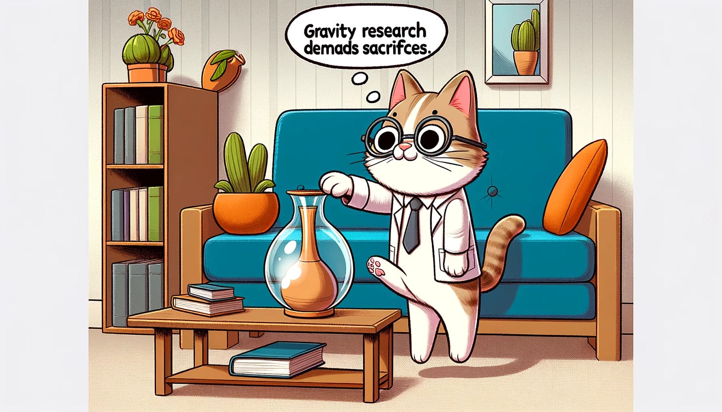Science cat experimenting with a fifth paw growing out of its crotch area