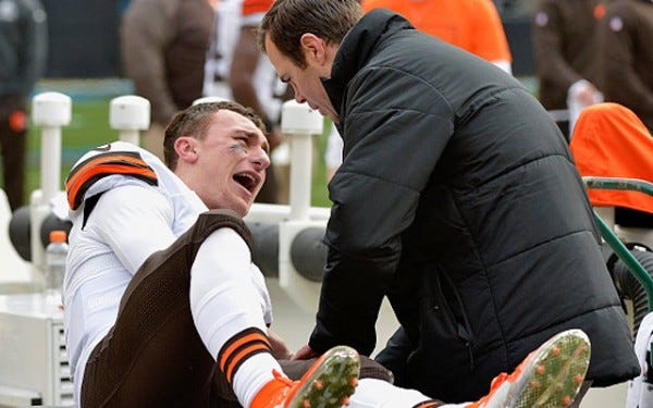 johnny manziel injured by luke kuechly bulge nfl cry