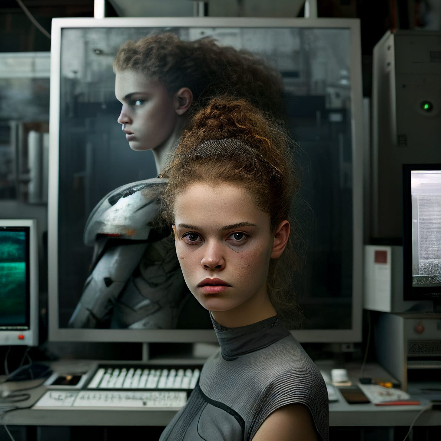 teenage AI artist in futuristic studio by Annie Leibovitz
