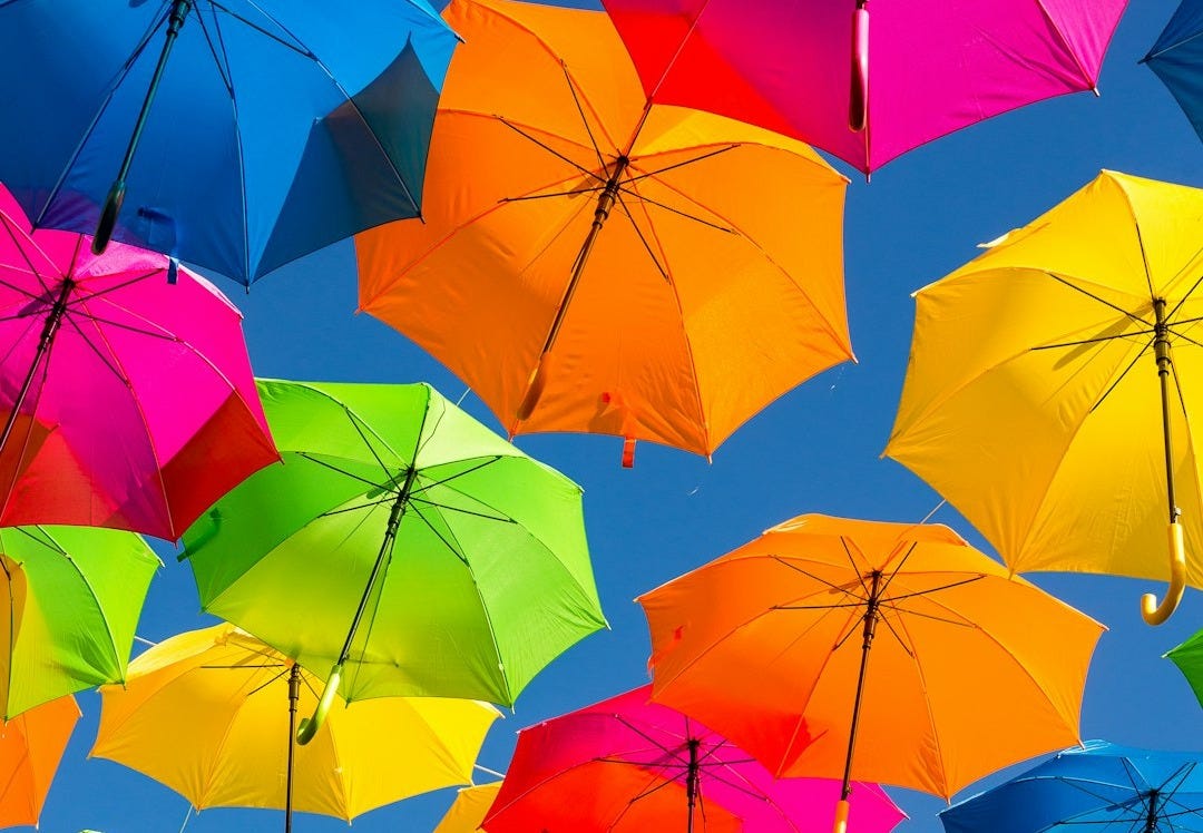 person taking photo of assorted-color umbrellas