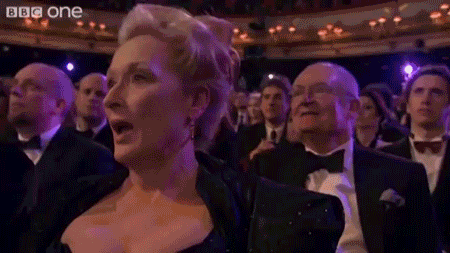 Meryl Streep at an awards show expressing huge relief as a reaction