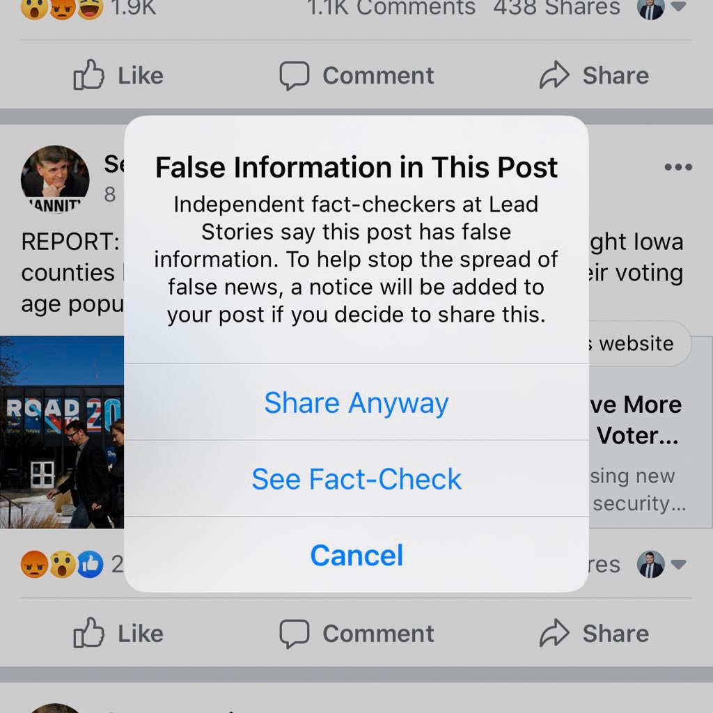 Donie O'Sullivan on X: "Facebook fact-check box users see when they try to  share a story from Sean Hannity's website about #IACaucus https://t.co/2FfD7wJAAJ"  / X