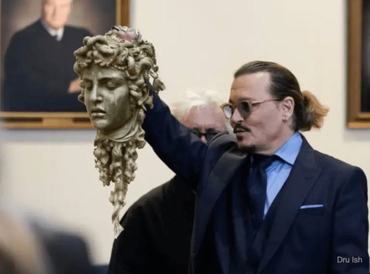 Johnny Depp glorified as Hero Perseus in the Johnny Depp Amber Heard defamation trial 2022 image and astrology by Dru Ish