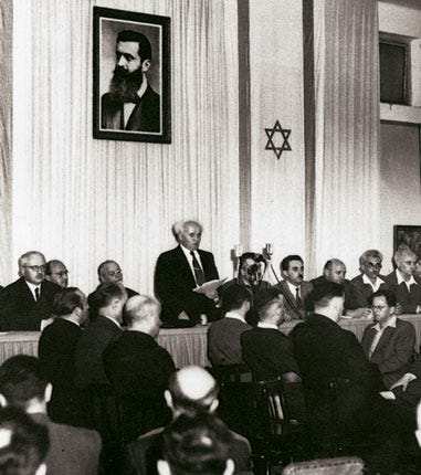 David Ben-Gurion proclaiming the establishment of the State of Israel