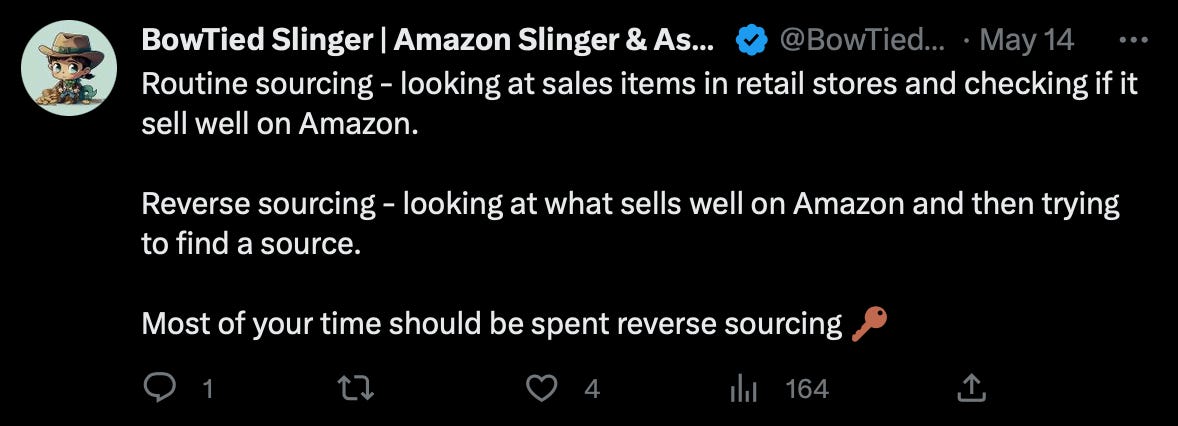 BowTied Slinger's tweet which defines routine/traditional sourcing vs reverse sourcing as described above.
