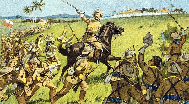 Why is Teddy Roosevelt always depicted charging up San Juan Hill when there  were no horses in Cuba during the Spanish-American War? - Quora