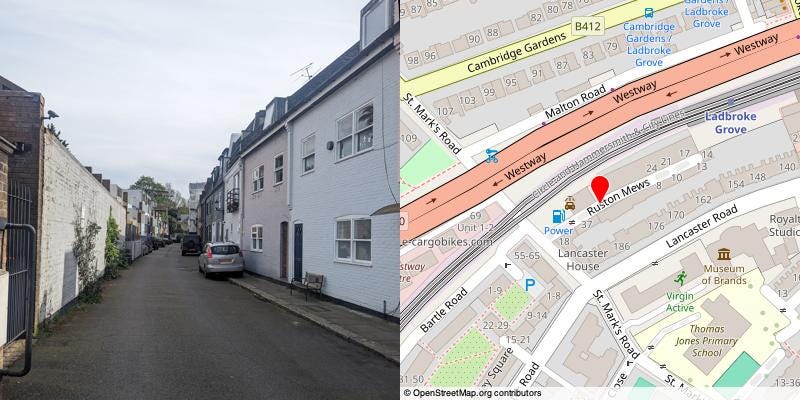 A picture and map of the mews