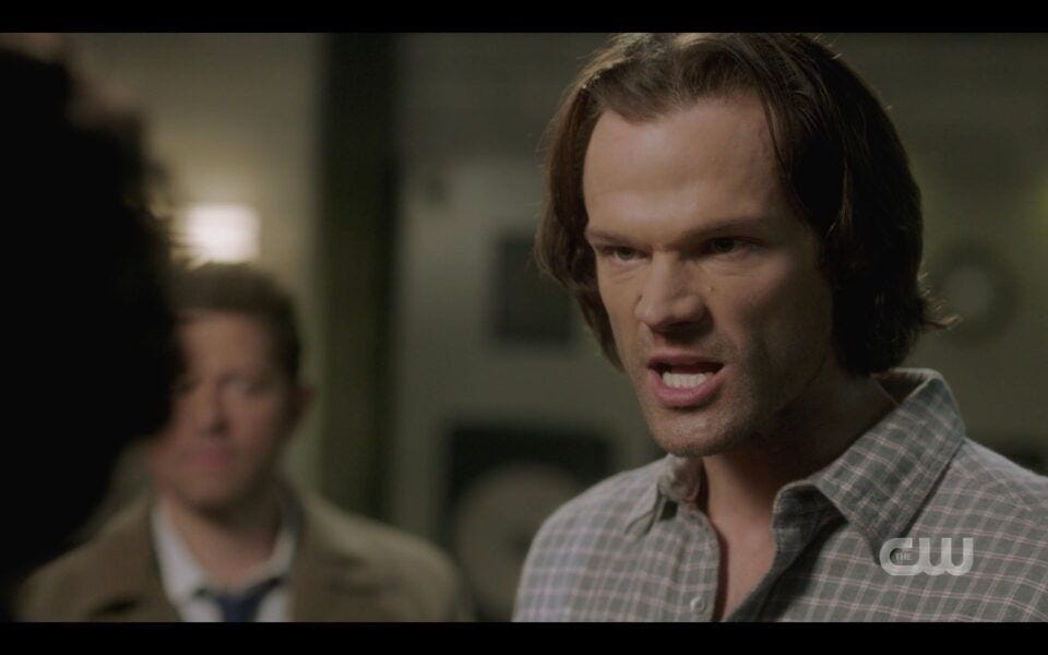 SPN Sam Winchester angry yell at Billie