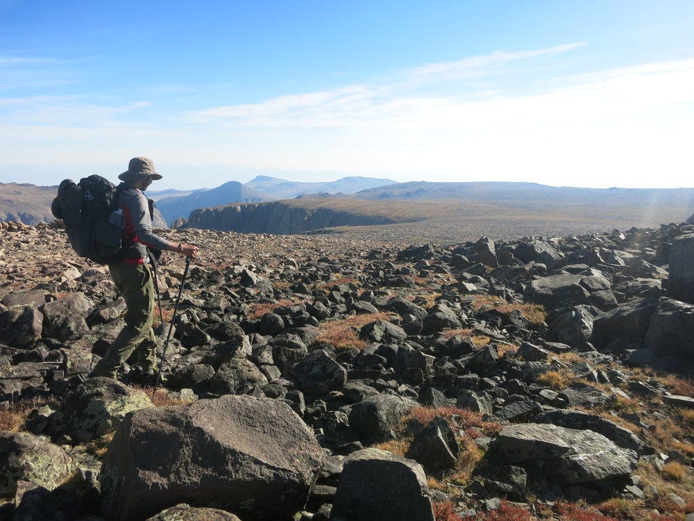 Tedious travel at its finest on Goat Flats. 